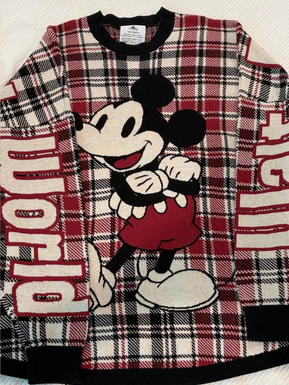 Disney Mickey Mouse Red plaid holiday jersey sweater Size Small